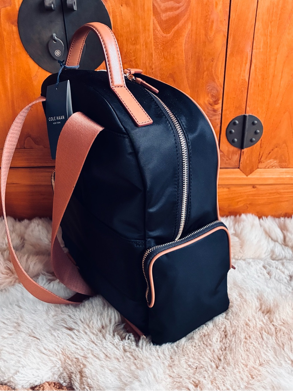👨🏻💼Cole Haan Black Backpack with Tan Accents NWT - Picture 7 of 17
